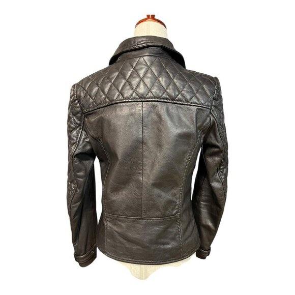 Black Rivet Asymmetrical Moto Leather Jacket~Size Small~Brown Slim Modern Fit - Picture 6 of 17